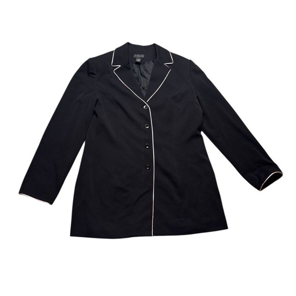 👩‍💼 Prominence Vintage Black Blazer with White Piping Trim Size 16 👩‍💼 - Picture 1 of 6